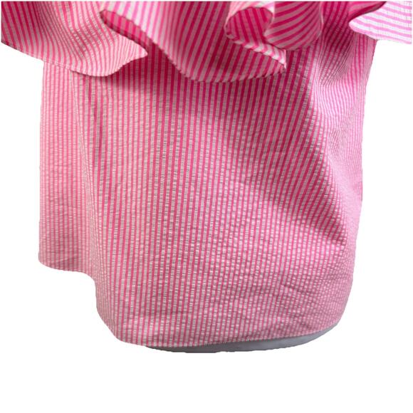 Lilly Pulitzer Seersucker Trixie One Shoulder Ruffle Top XS Pink & White Stripe - Picture 4 of 14